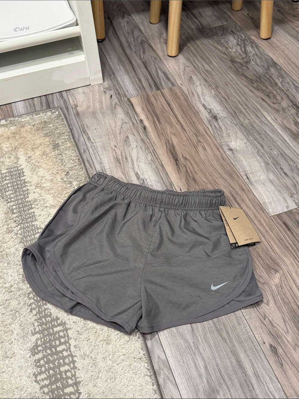 Nike Women's Grey Athletic Dri-Fit Running Shorts with Reflective Swoosh